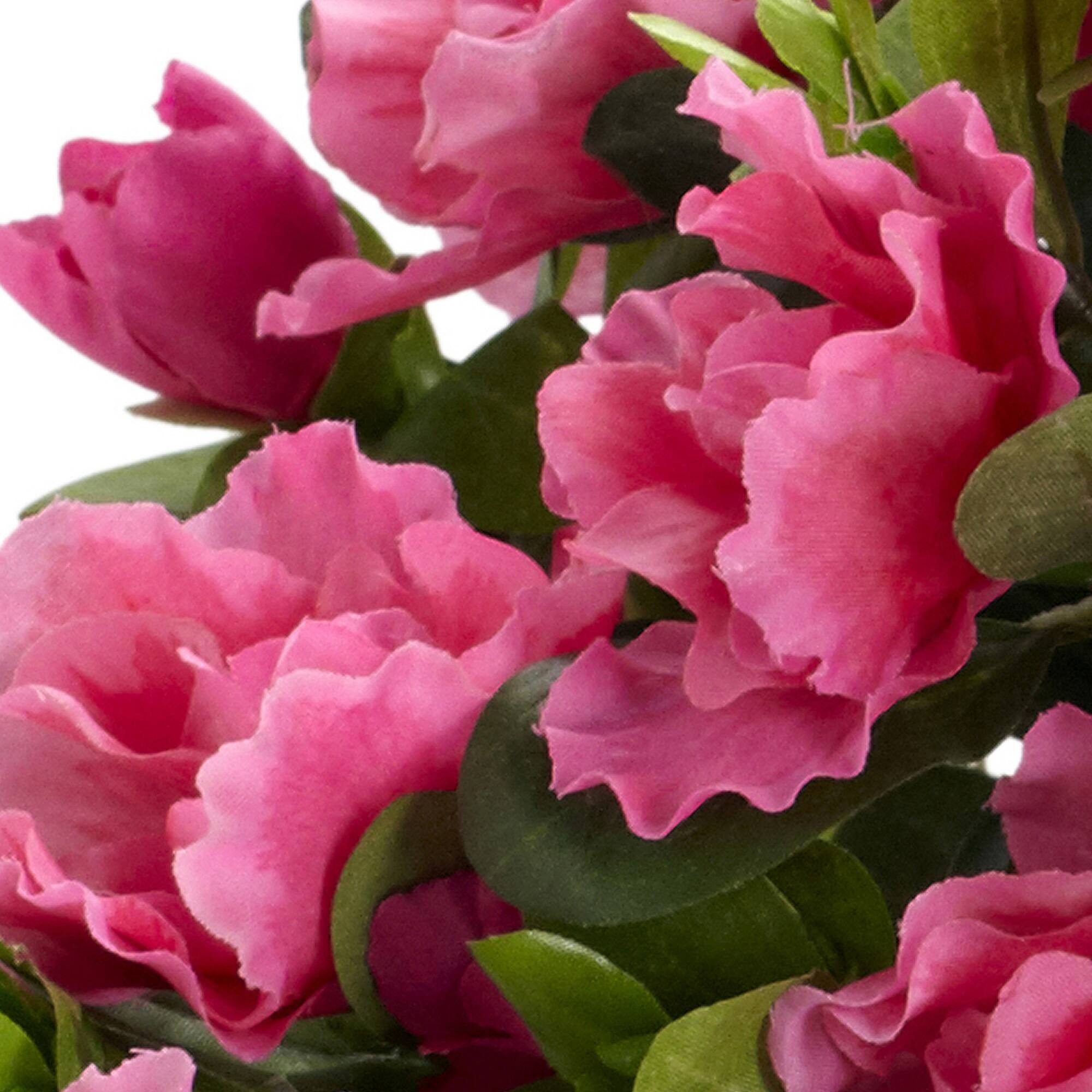 19" Pink Azalea with White Metal Planter